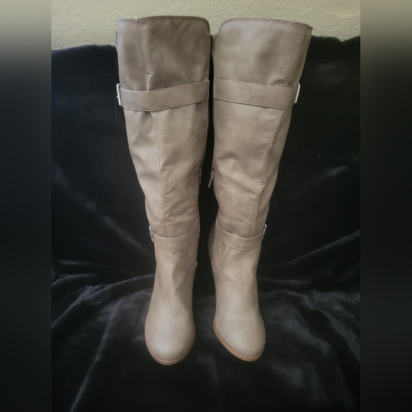 JustFab Women's Light Brown Heeled Knee High Boots - Picture 6 of 8